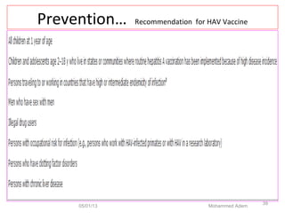 Prevention… Recommendation for HAV Vaccine
05/01/13 Mohammed Adem
39
 