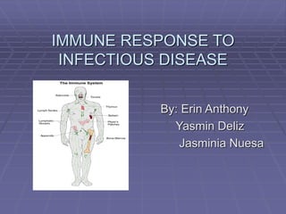 IMMUNE RESPONSE TO
INFECTIOUS DISEASE
By: Erin Anthony
Yasmin Deliz
Jasminia Nuesa
 