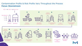 Contamination Profile & Risk Profile Vary Throughout the Process
Focus: Downstream
Secondary
Clarification
Chromatography
Protein A
Column
Protection
Column
Protection
Final FillingFinal Sterile
Filtration
Concentration
and
Formulation
Bulk Storage
and Transport
Column
Protection
Chromatography
Purification
Chromatography
Polishing
Virus Filtration
Clearance
TFF
Bioreactor
Column
Protection
Chromatography
Purification
Primary
Clarification
MCB WCB Seed Train
Raw Materials
Viral
Inactivation
Filtration
34
34
 