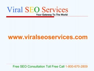 Viral  S E O   Services Your Gateway To The World Free SEO Consultation Toll Free Call   1-800-670-2809 www.viralseoservices.com A Managed Outsource Solutions Service   