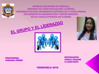 PROFESORA:
VIRGINIA PÉREZ
ESTUDIANTE:
CARLA AVACHE
C.I:26612876
VENEZUELA 2019
 
