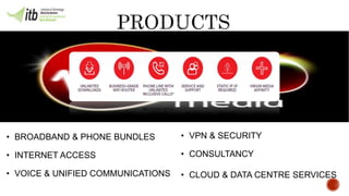 • VPN & SECURITY
• CONSULTANCY
• CLOUD & DATA CENTRE SERVICES
• BROADBAND & PHONE BUNDLES​
• INTERNET ACCESS​
• VOICE & UNIFIED COMMUNICATIONS
 