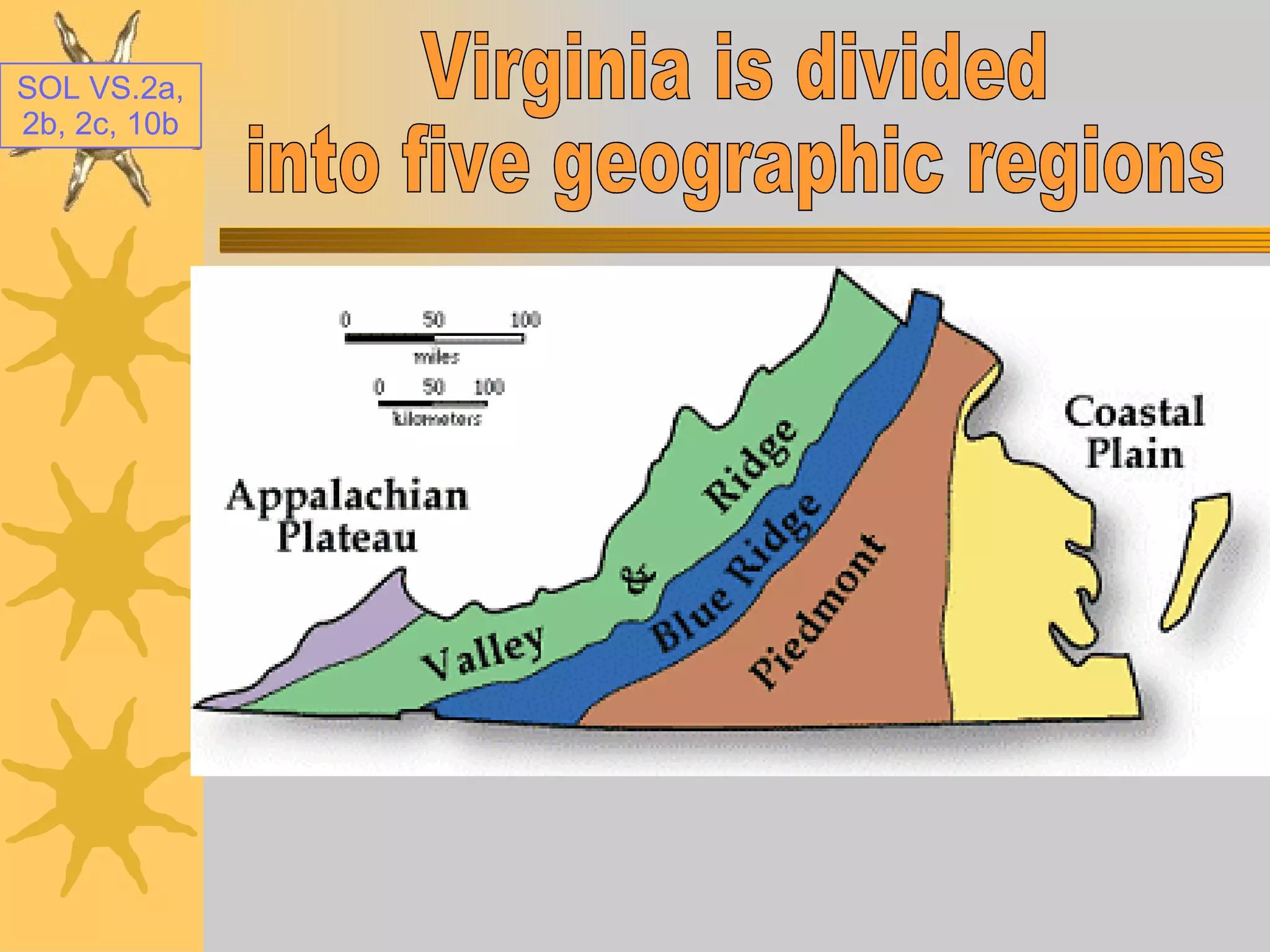 Virginia is divided into five geographic regions 