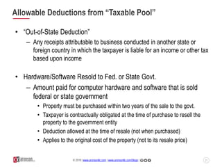 21© 2016 | www.aronsonllc.com | www.aronsonllc.com/blogs |
Allowable Deductions from “Taxable Pool”
• “Out-of-State Deduct...
