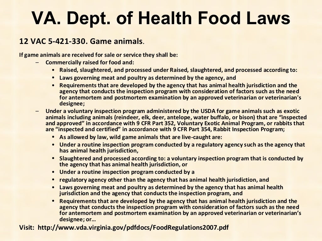 Virginia poultry and meat regulations