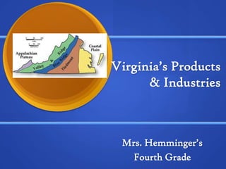 Virginia’s Products
& Industries
Mrs. Hemminger’s
Fourth Grade
 