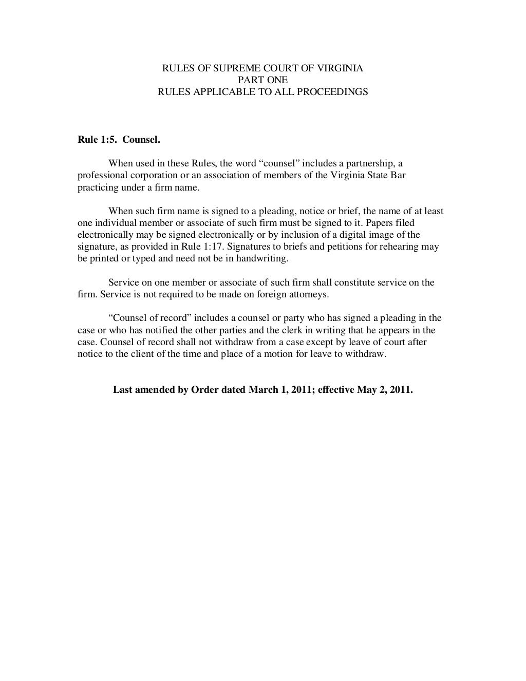 Virginia Rules of The Court