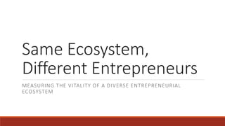 Same Ecosystem,
Different Entrepreneurs
MEASURING THE VITALITY OF A DIVERSE ENTREPRENEURIAL
ECOSYSTEM
 