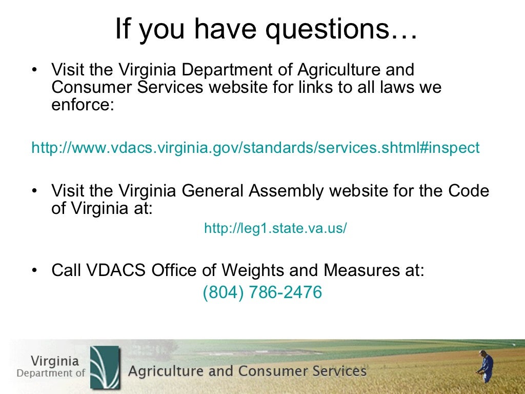 Virginia weights and measures regulations