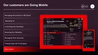 Managing Documents in VM Cloud
Our customers are Going Mobile
Watching TV
Controlling Set Top Boxes
Browsing Our Websites
Managing Their Accounts
Finding Virgin Wi-Fi Hot Spots
What Next?
4
 