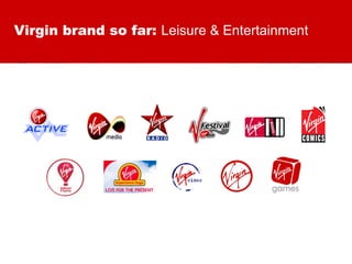 Virgin brand so far:  Leisure & Entertainment 