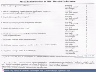 Freitas & Py. Tratado de Geriatria e Gerontologia. 2006. Guanabara Koogan. Apêndice - 1535.
 