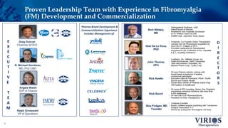 Proven Leadership Team with Experience in Fibromyalgia
(FM) Development and Commercialization
4
Pharma Brand Development &
Commercialization Experience
Includes Management of:
Greg Duncan
Chairman & CEO
R. Michael Gendreau
MD, PhD CMO
Ralph Grosswald
VP of Operations
Angela Walsh
SVP of Finance
E
X
E
C
U
T
I
V
E
T
E
A
M
 