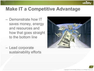 Make IT a Competitive AdvantageDemonstrate how ITsaves money, energyand resources andhow that goes straightto the bottom lineLead corporatesustainability effortsCopyright © 2010 Viridity Software, Inc. All Rights Reserved 19