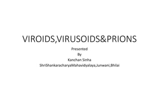 VIROIDS,VIRUSOIDS&PRIONS
Presented
By
Kanchan Sinha
ShriShankaracharyaMahavidyalaya,Junwani,Bhilai
 