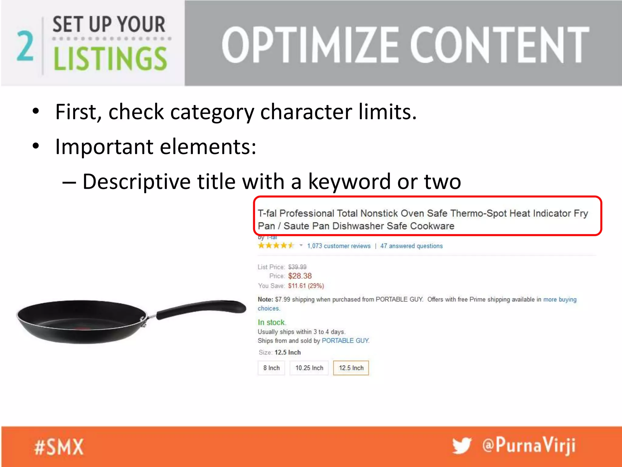 • First, check category character limits.
• Important elements:
– Descriptive title with a keyword or two
 