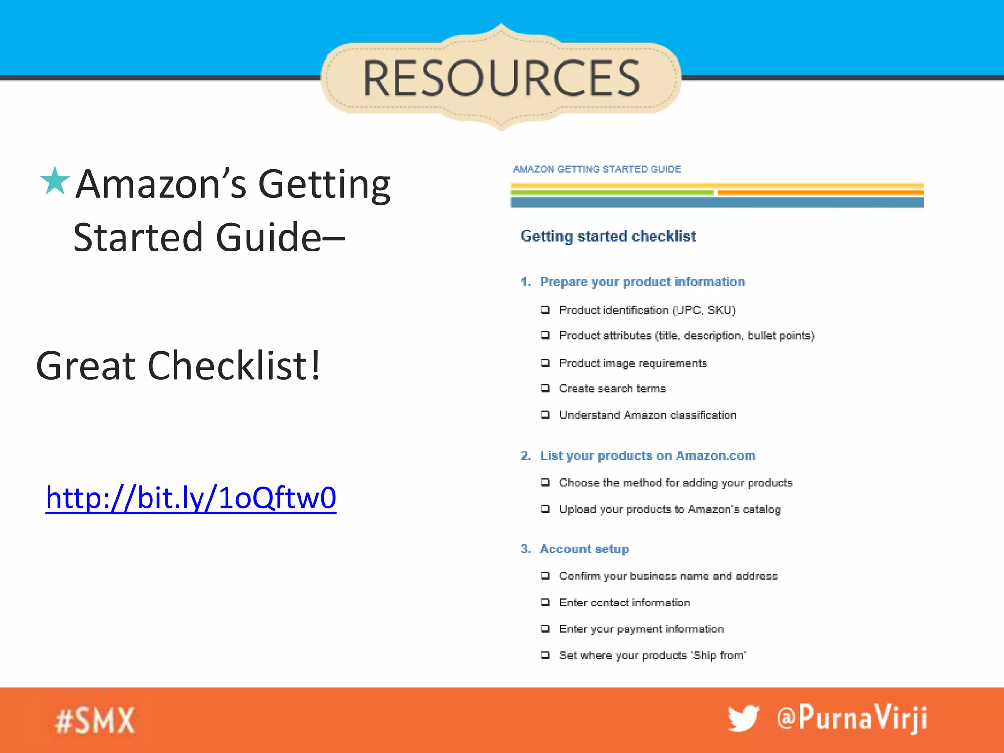 Amazon’s Getting
Started Guide–
Great Checklist!
http://bit.ly/1oQftw0
 