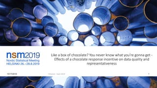 10/17/2019 Virtanen - Saari 2019 1
Like a box of chocolate? You never know what you’re gonna get -
Effects of a chocolate response incentive on data quality and
representativeness
 