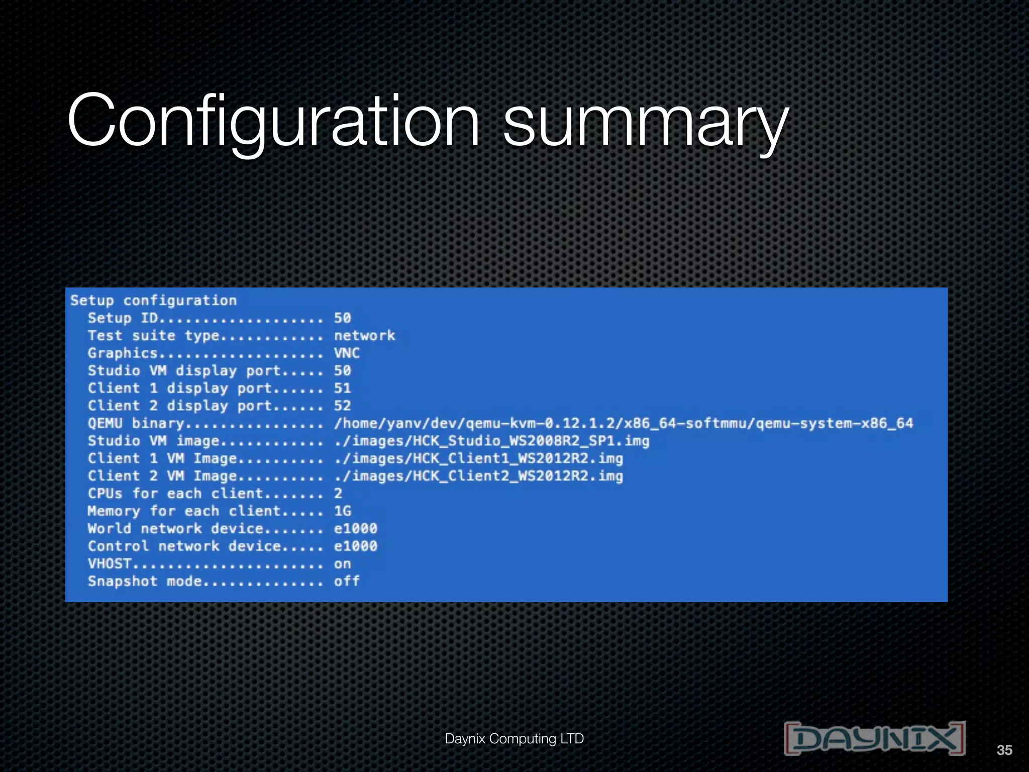 Conﬁguration summary

Daynix Computing LTD

35

 