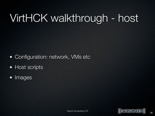 VirtHCK walkthrough - host

Conﬁguration: network, VMs etc
Host scripts
Images

Daynix Computing LTD

26

 
