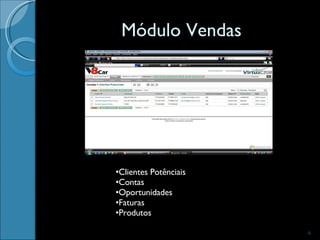 Módulo Vendas Clientes Potênciais Contas Oportunidades Faturas Produtos 