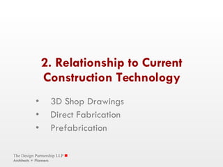 2. Relationship to Current Construction Technology 3D Shop Drawings Direct Fabrication Prefabrication 