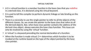 Comprehensive Guide to C++ Virtual Functions and Polymorphism | PPTX