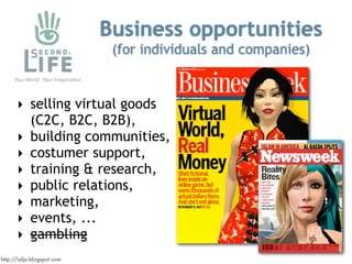 Business opportunities
                             (for individuals and companies)


      ‣ selling virtual goods
      ...