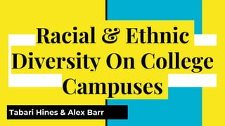 Racial & Ethnic
Diversity On College
Campuses
Tabari Hines & Alex Barr
 