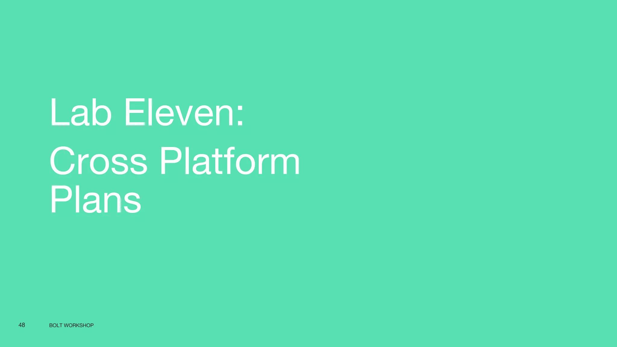BOLT WORKSHOP48
Lab Eleven:
Cross Platform
Plans
 