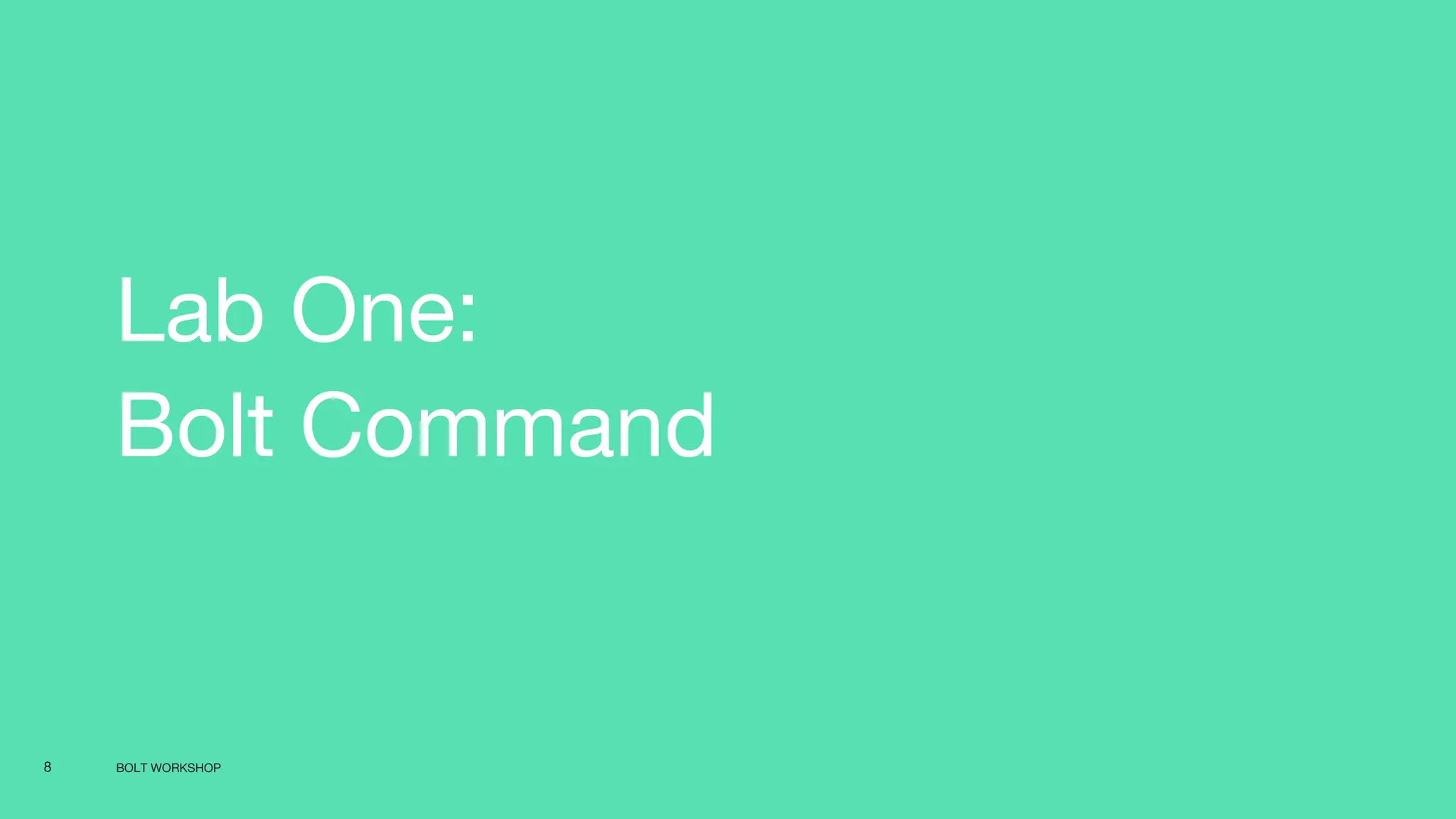 BOLT WORKSHOP8
Lab One:
Bolt Command
 