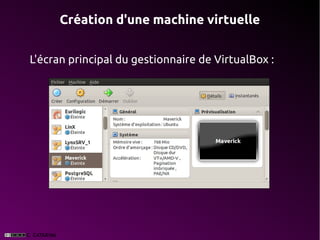 Création d'une machine virtuelle


L'écran principal du gestionnaire de VirtualBox :
 