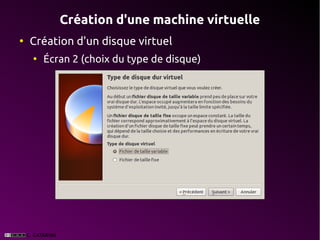 Création d'une machine virtuelle
●
    Création d'un disque virtuel
    ●
        Écran 2 (choix du type de disque)
 