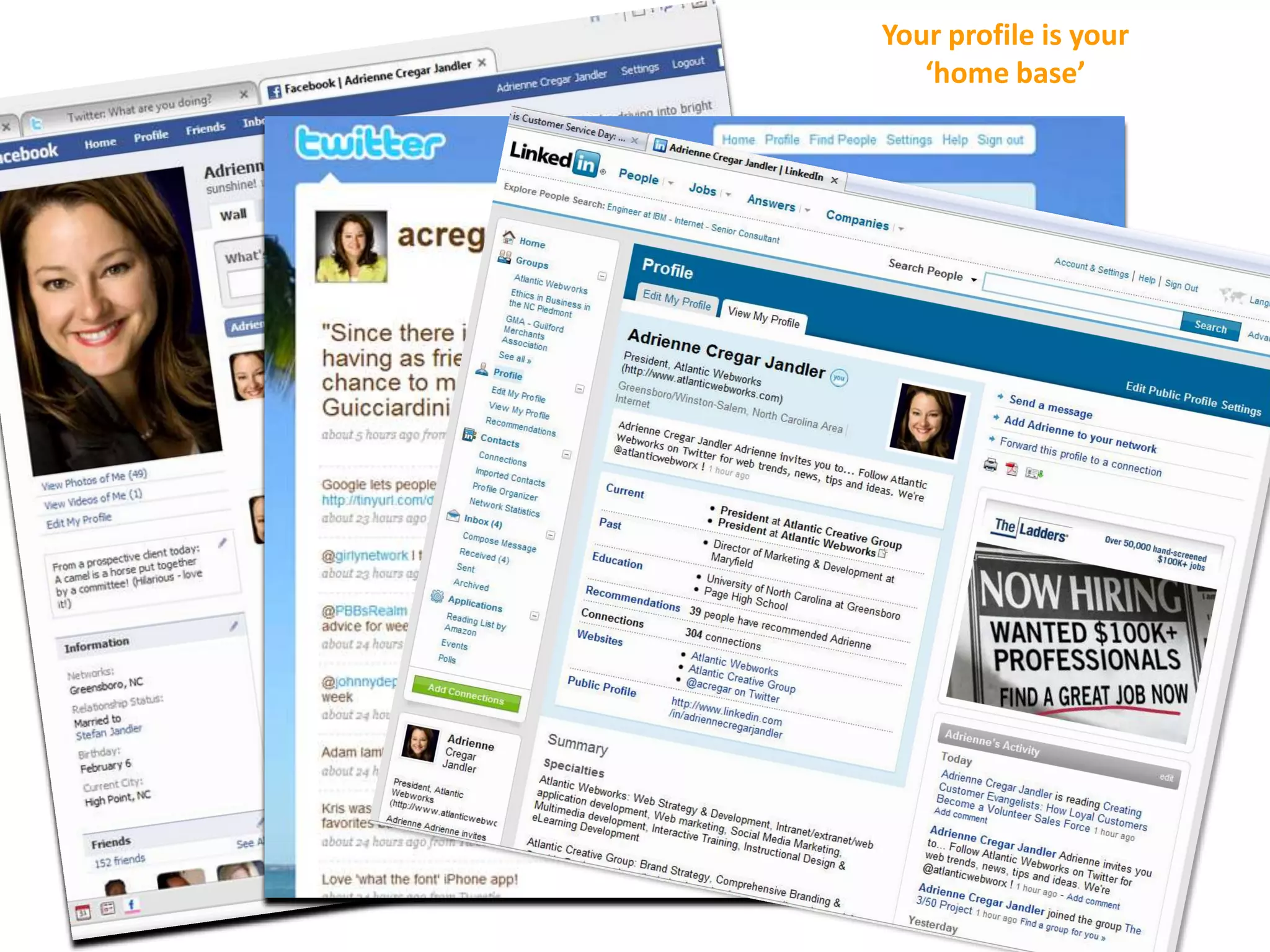 Your profile is your
‘home base’

We will examine the
Particulars of the user
profile shortly…

 