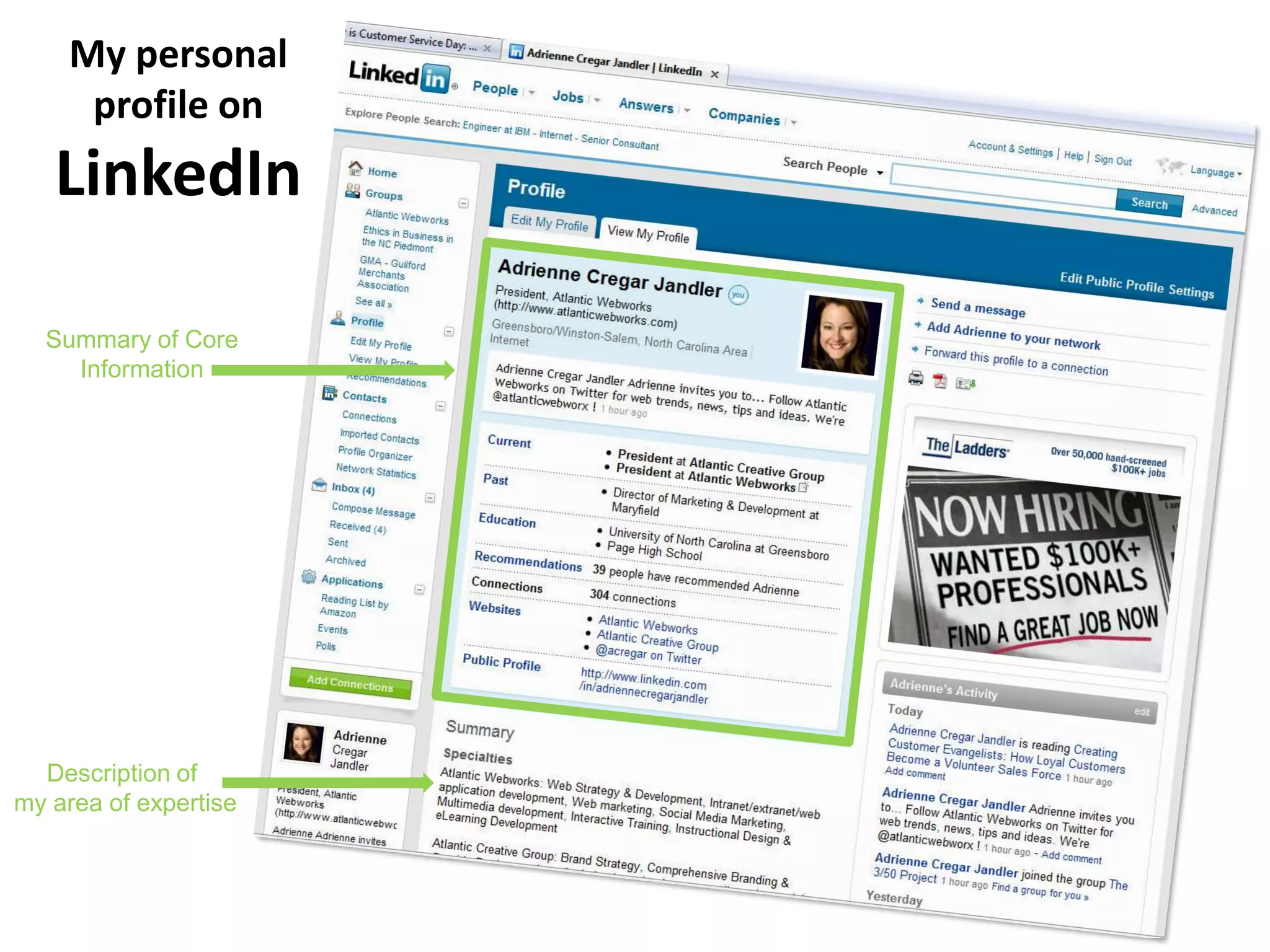 My personal
profile on

LinkedIn
Summary of Core
Information

Description of
my area of expertise

 