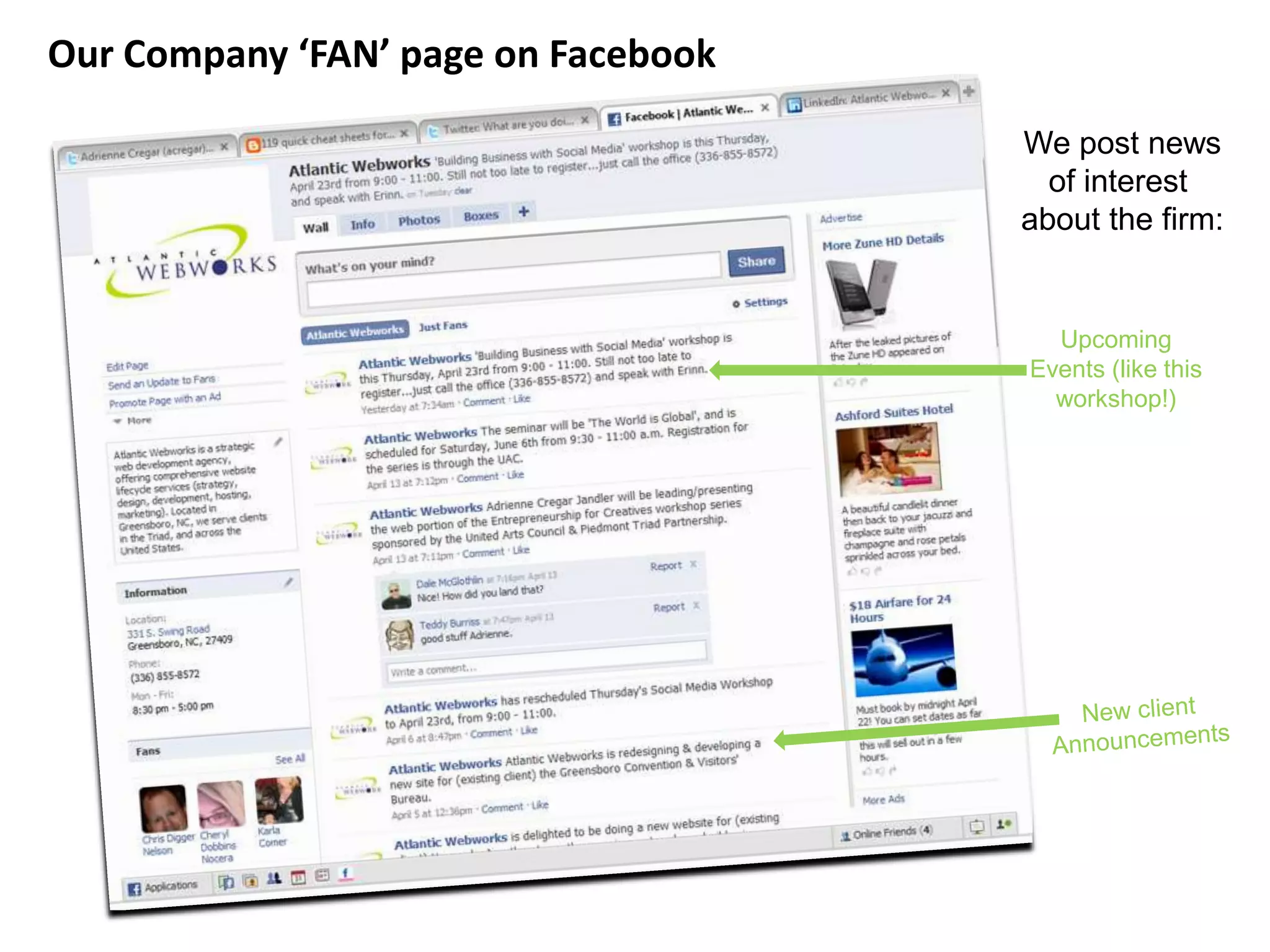 Our Company ‘FAN’ page on Facebook
We post news
of interest
about the firm:

Upcoming
Events (like this
workshop!)

 