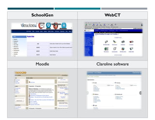 SchoolGen WebCT
Moodle Claroline software
 