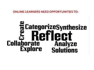 ONLINE LEARNERS NEED OPPORTUNITIES TO:
 
