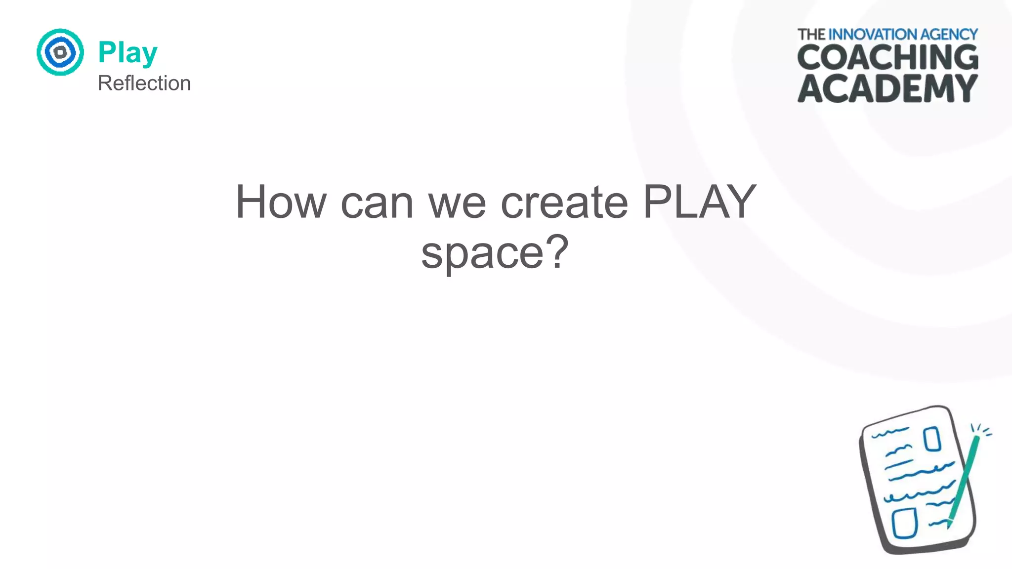 Play
Reflection
How can we create PLAY
space?
 