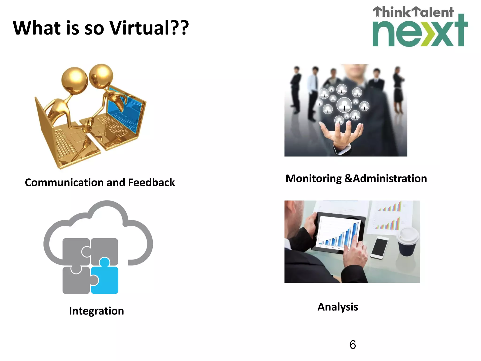 6
What is so Virtual??
Communication and Feedback Monitoring &Administration
Integration Analysis
 