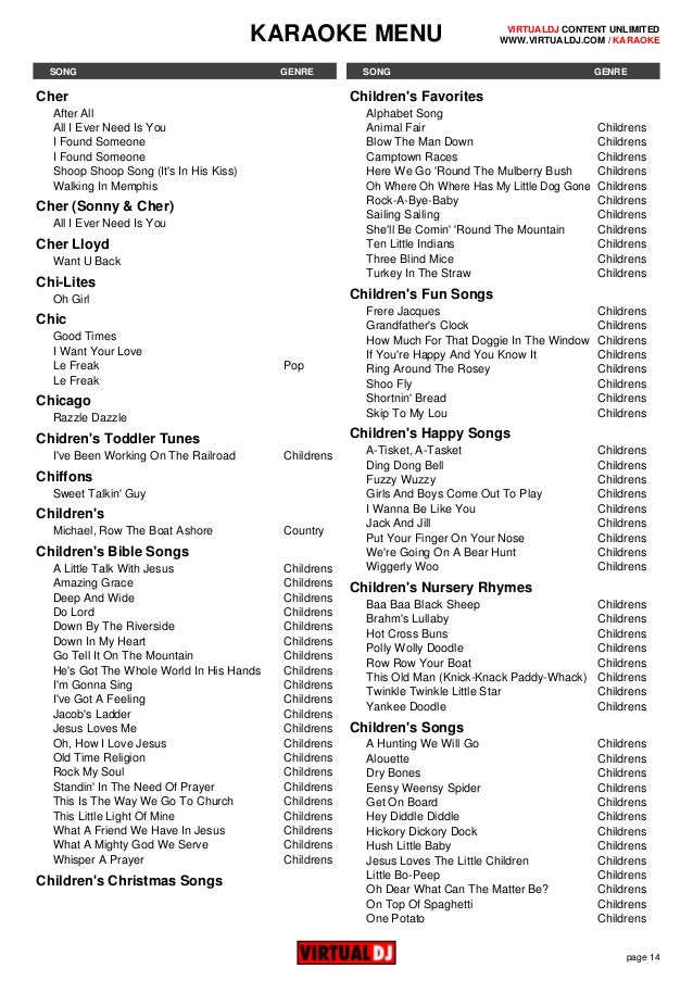 Virtual dj karaoke catalog 2017