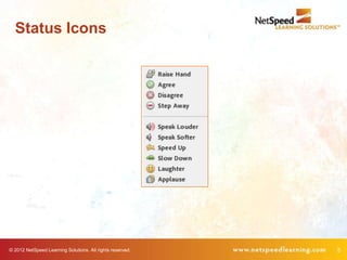 Status Icons




© 2012 NetSpeed Learning Solutions. All rights reserved.   5
 