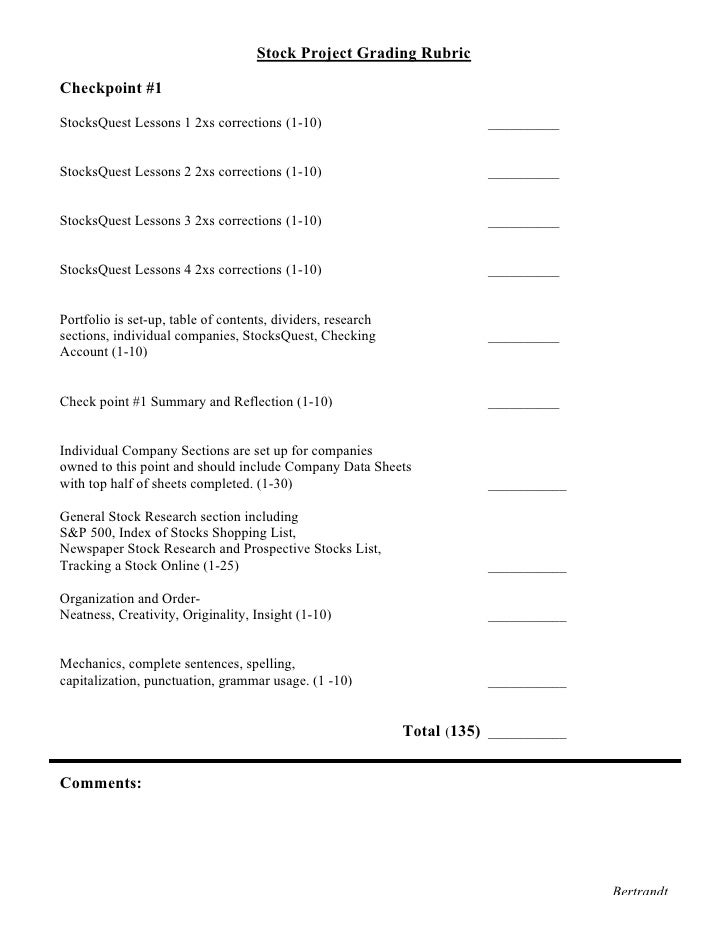 virtual economics stock project grading rubric