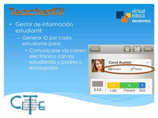 • Gestor de información
estudiantil:
– Generar ID por cada
estudiante para:
• Comunicarse vía correo
electrónico con los
estudiantes y padres o
encargados

 