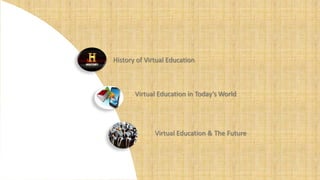 History of Virtual Education

Virtual Education in Today’s World

Virtual Education & The Future

 
