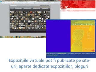 Expozițiile virtuale pot fi publicate pe site-uri, aparte dedicate expozițiilor, bloguri 