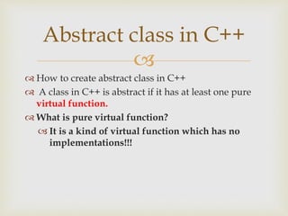 Virtual function in C++ Pure Virtual Function | PPTX