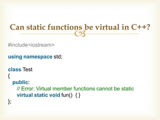 Virtual function in C++ Pure Virtual Function | PPT
