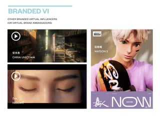 BRANDED VI
OTHER BRANDED VIRTUAL INFLUENCERS


(OR VIRTUAL BRAND AMBASSADORS)
安未希


CHINA UNICOMM
Zoe,


NESCAFÉ
屈晨曦


WATSON’S
 