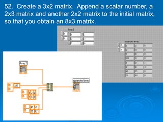 52. Create a 3x2 matrix. Append a scalar number, a
2x3 matrix and another 2x2 matrix to the initial matrix,
so that you obtain an 8x3 matrix.
 